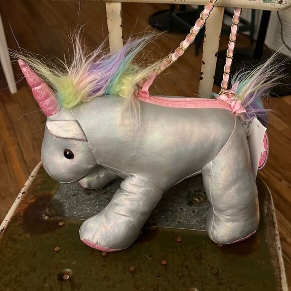 1 LEFT! Olly & Me Mermaid Silver Unicorn Plush Bag - Picture 1 of 9